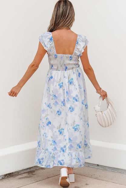 Threaded Pear Josephine Floral Smocked High Waist Sleeveless Long Dress