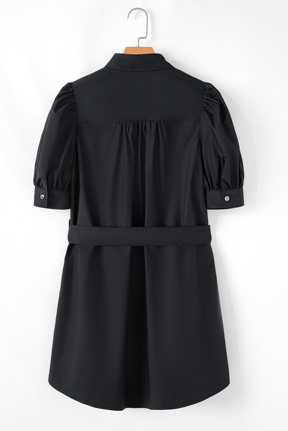 Threaded Pear Malaya Button Up Tie Waist Puff Sleeve Mini Dress