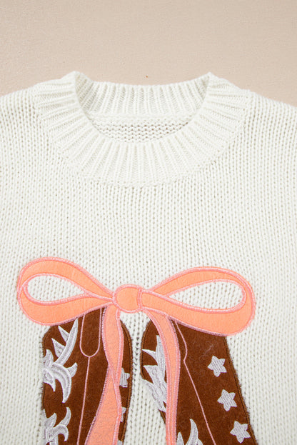Threaded Pear Amanda Embroidered Bow Boots Sweater