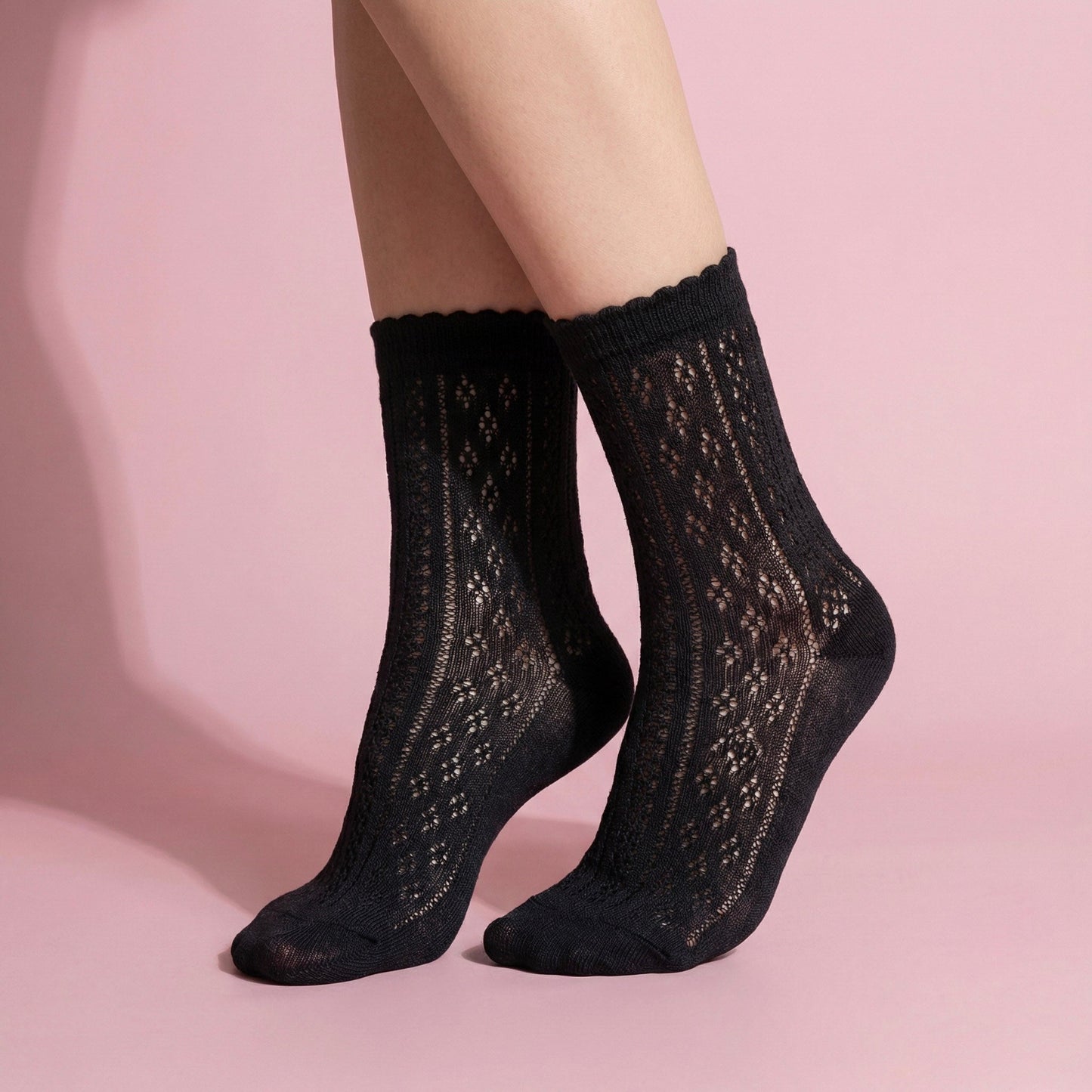 Anna-Kaci 4 Pairs Women's Lace Knit Crew Socks Lightweight Breathable Mesh Style with Elastic Cuff in Assorted Patterns