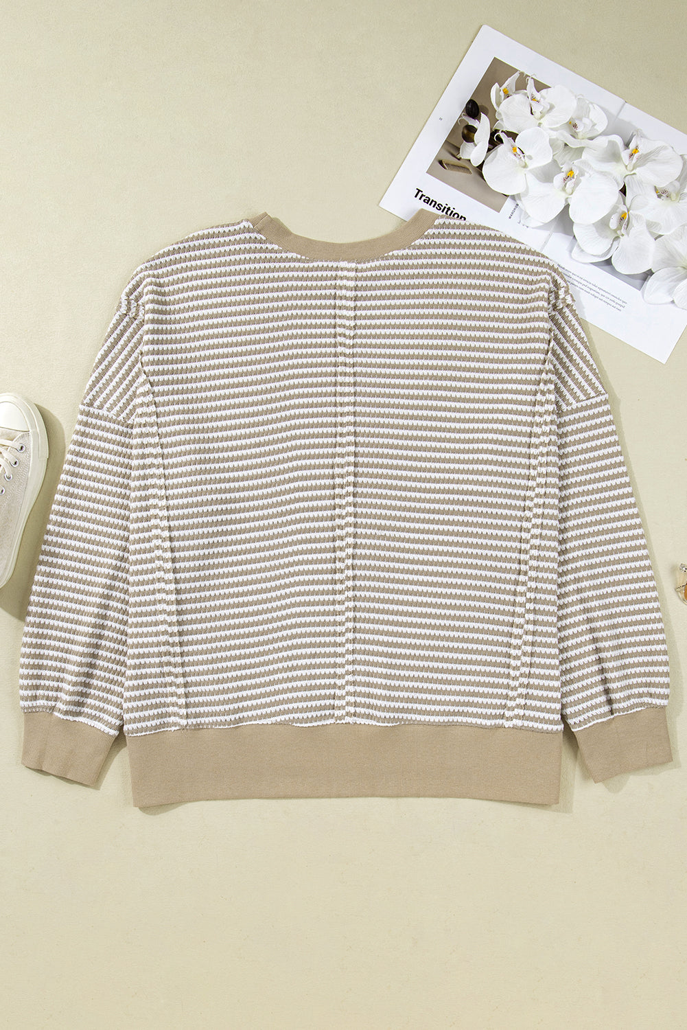 Threaded Pear Vanessa Knit Ribbed Trim Long Sleeve PLUS Top