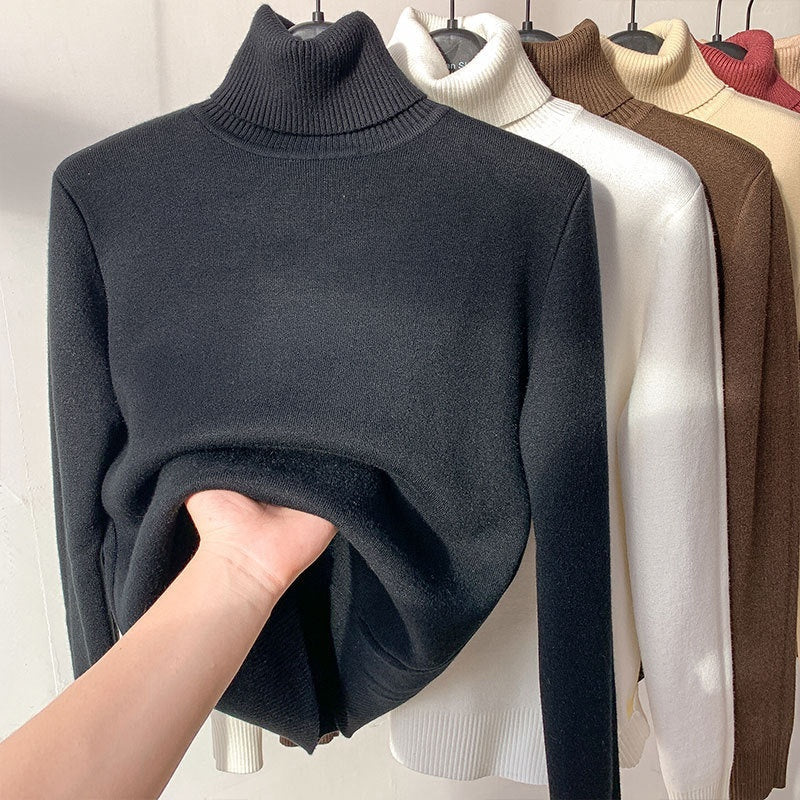 Women’s Fleece-Lined Turtleneck Sweater | Ultra-Warm Thick Knitted Pullover | Elegant Winter Thermal Knitwear | High-Sense Minimalist Slim Fit Sweater for Women