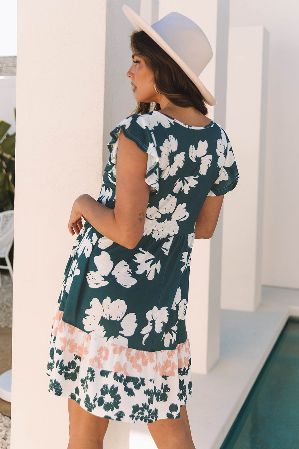 Threaded Pear Louise Floral Ruffle Sleeve Dress