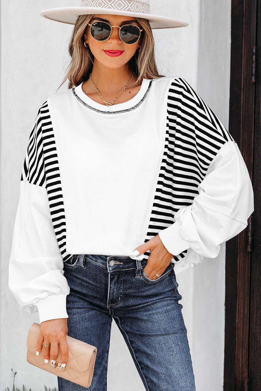 Threaded Pear Clare Contrast Stitching Oversize Sweatshirt