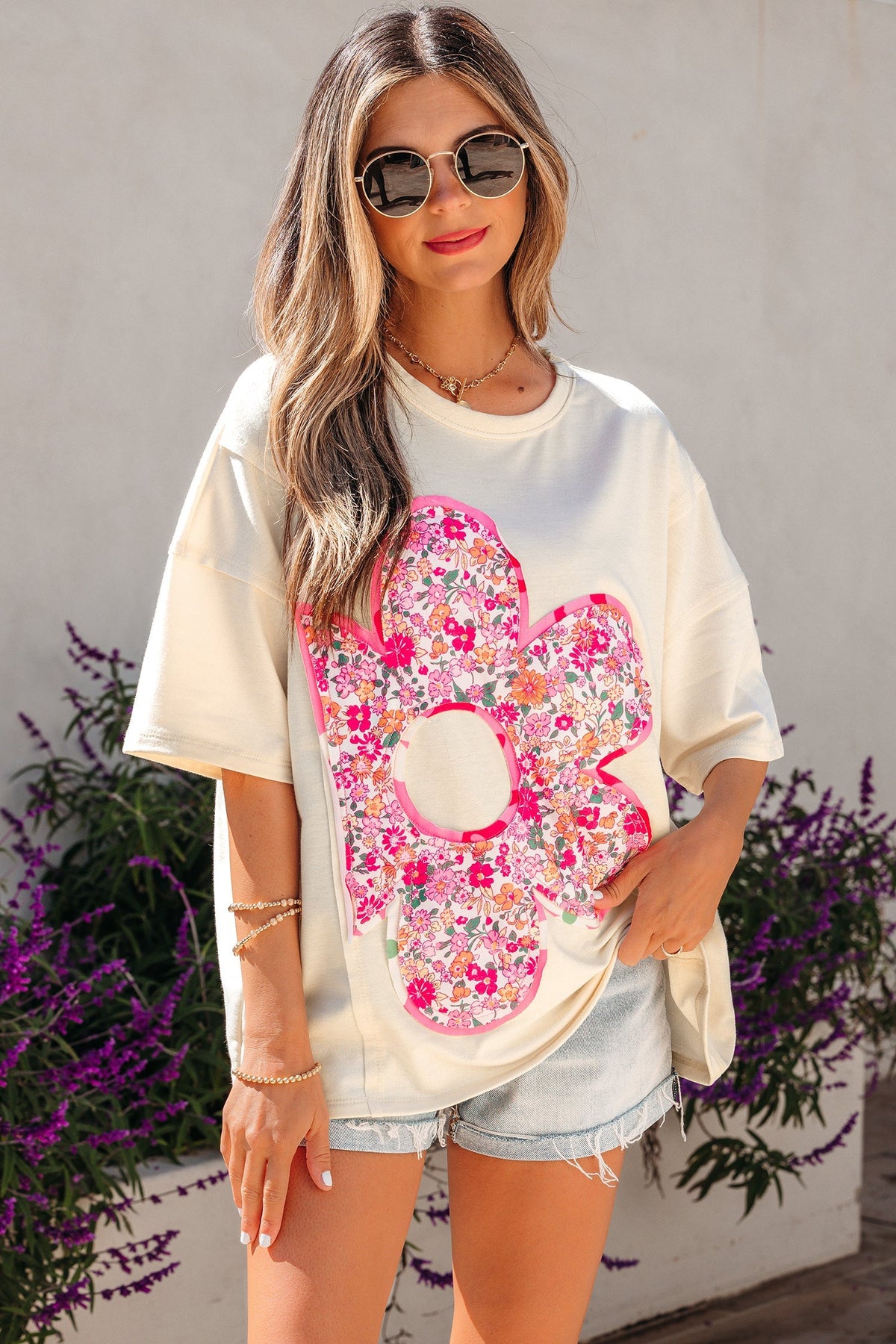 Threaded Pear Poppy Big Flower Oversize Tee
