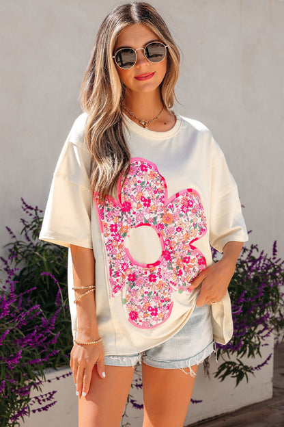 Threaded Pear Poppy Big Flower Oversize Tee