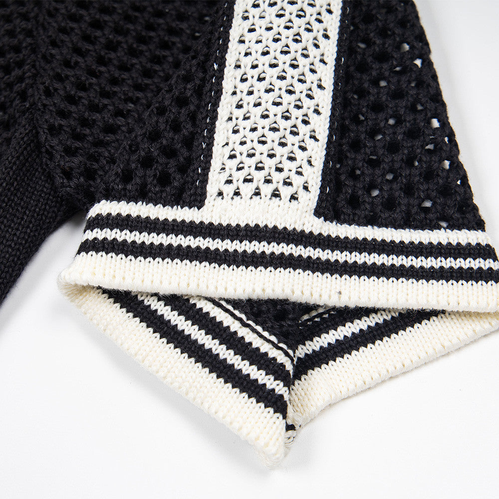 Hollow mesh V-neck polo shirt top