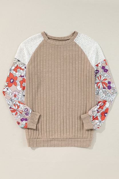 Threaded Pear Bailey Patchwork Long Sleeve Ribbed Blouse