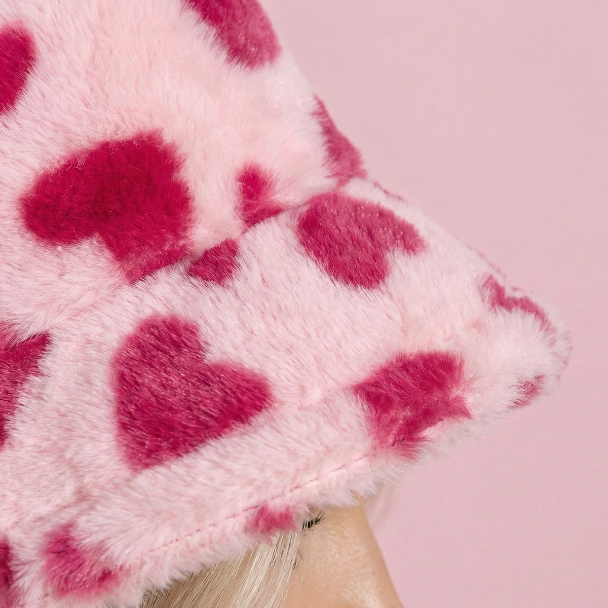 Anna-Kaci Valentine Plush Heart Pattern Bucket Hat Soft Texture Cozy Winter Style