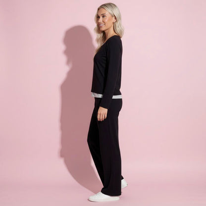 Anna-Kaci Women's 2-Piece Set Soft Knit Long Sleeve Top and Relaxed Fit Lounge Pants