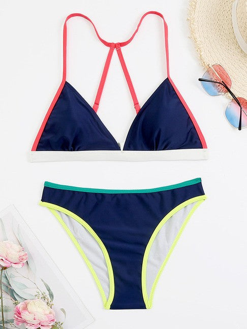 Sexy Bikini With Small Colorful Stripes For Women Thong Swimwear