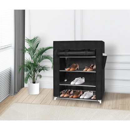 4 Tier Shoe Rack with Side Pocket Holds 24 Shoes