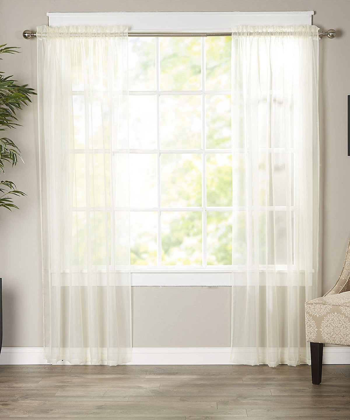Elegant Comfort Set of 2 Sheer Curtain Panels - Rod Pocket