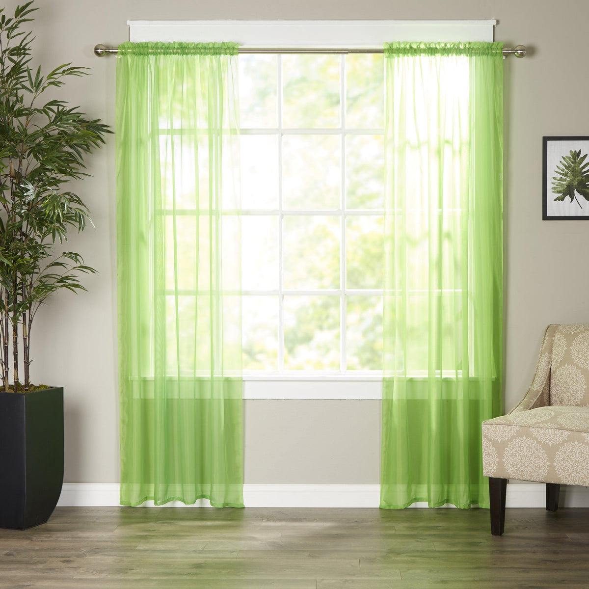 Elegant Comfort Set of 2 Sheer Curtain Panels - Rod Pocket