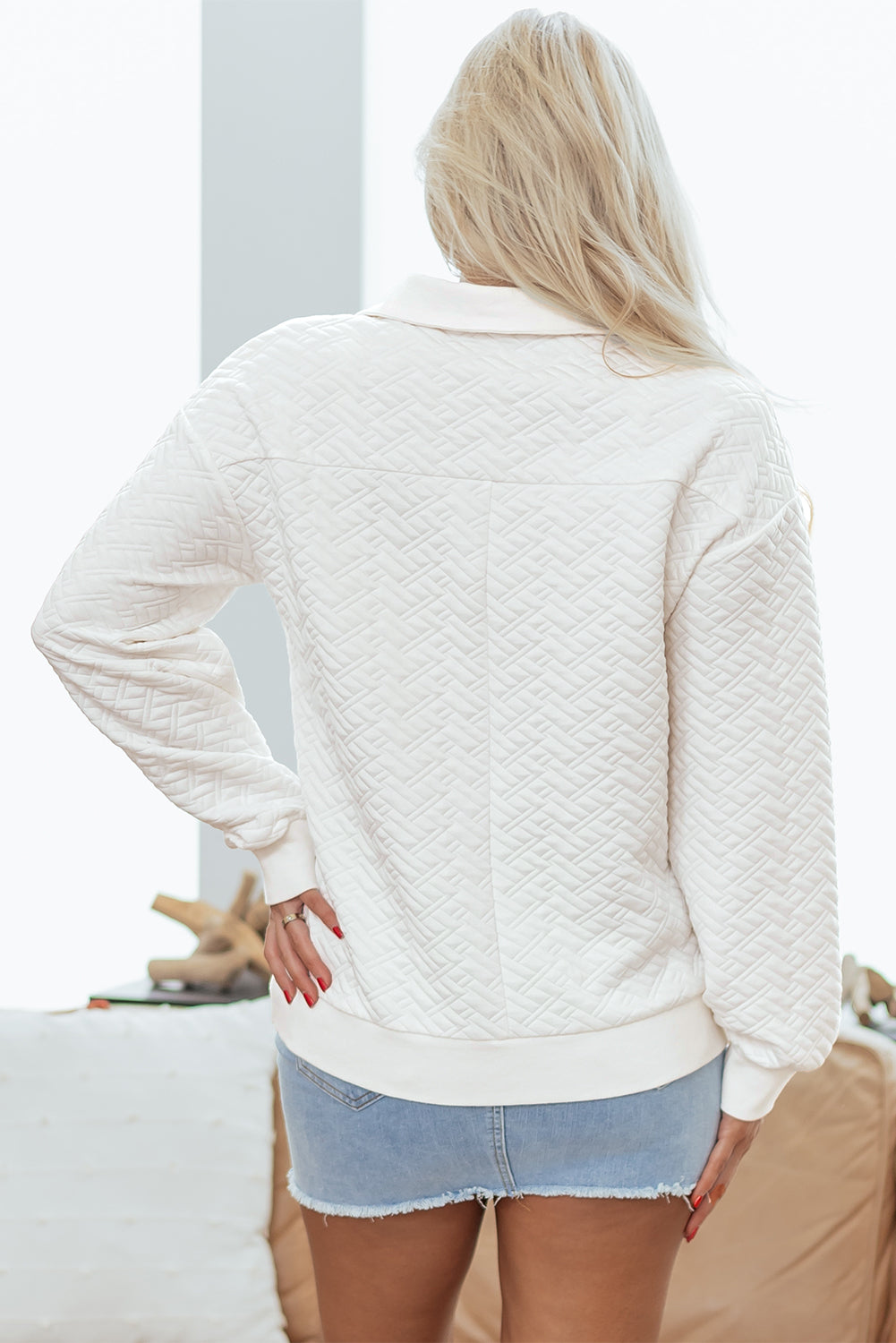 Threaded Pear Raina Textured Collared Pullover