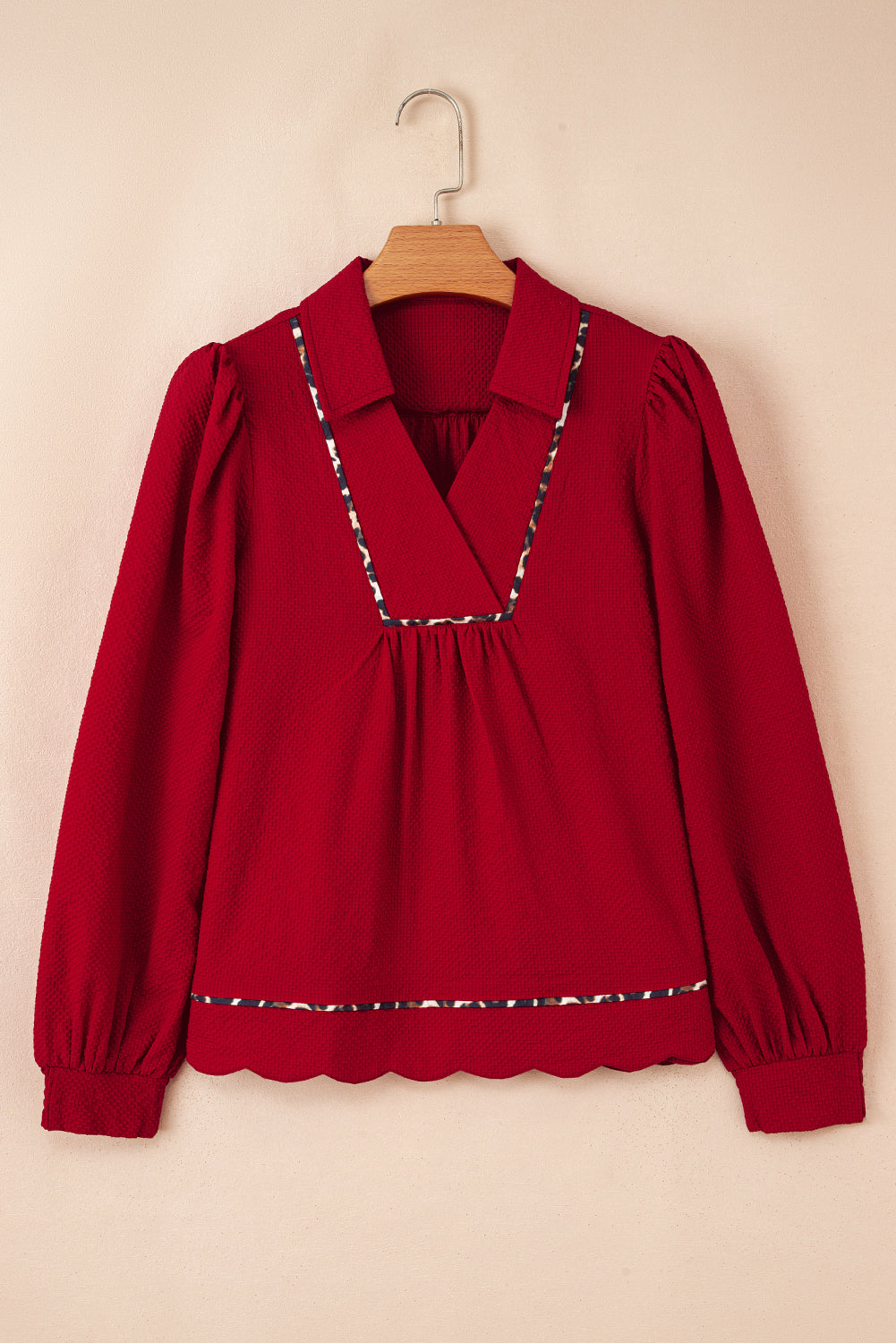 Threaded Pear Alma Contrasted Trim Textured Blouse