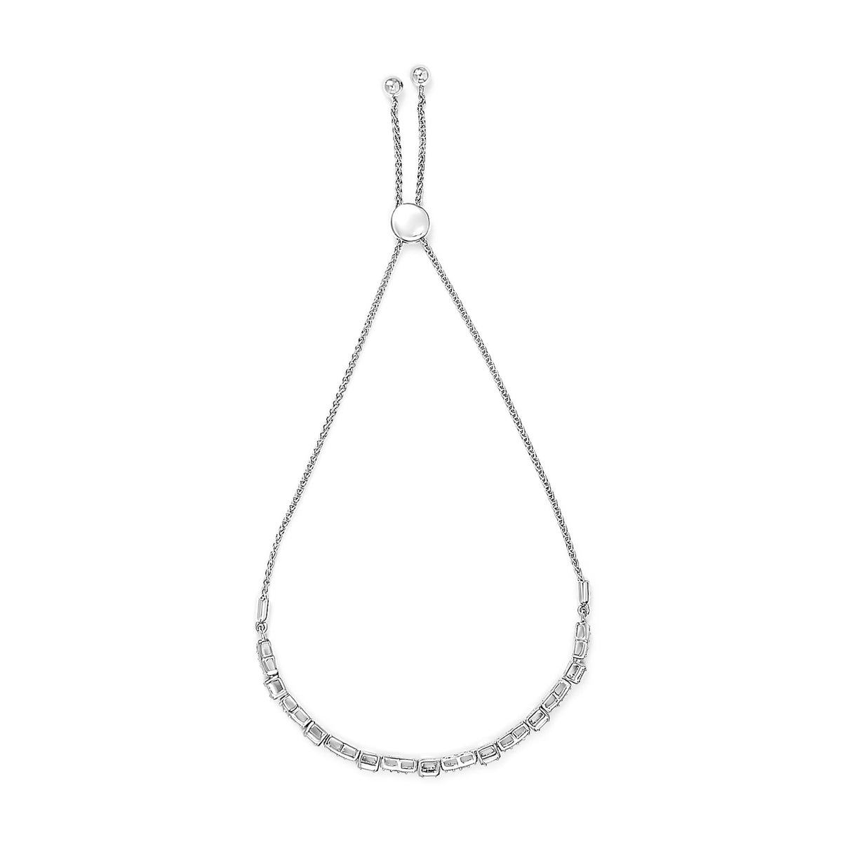 .925 Sterling Silver 1/4 Cttw Diamond 4”-10” Adjustable Bolo Alternating Square and Rectangle Bolo Bracelet (I-J Color, I3 Clarity)