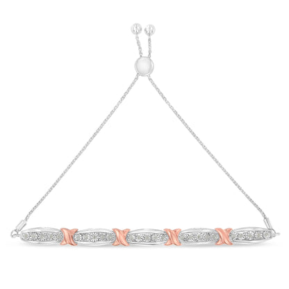 .925 Sterling Silver 1/4 Cttw Round-Cut Diamond X & Tapered Bar Miracle-Set Bolo Bracelet (I-J Color, I3 Clarity) - Two Tone Rose Gold & Silver