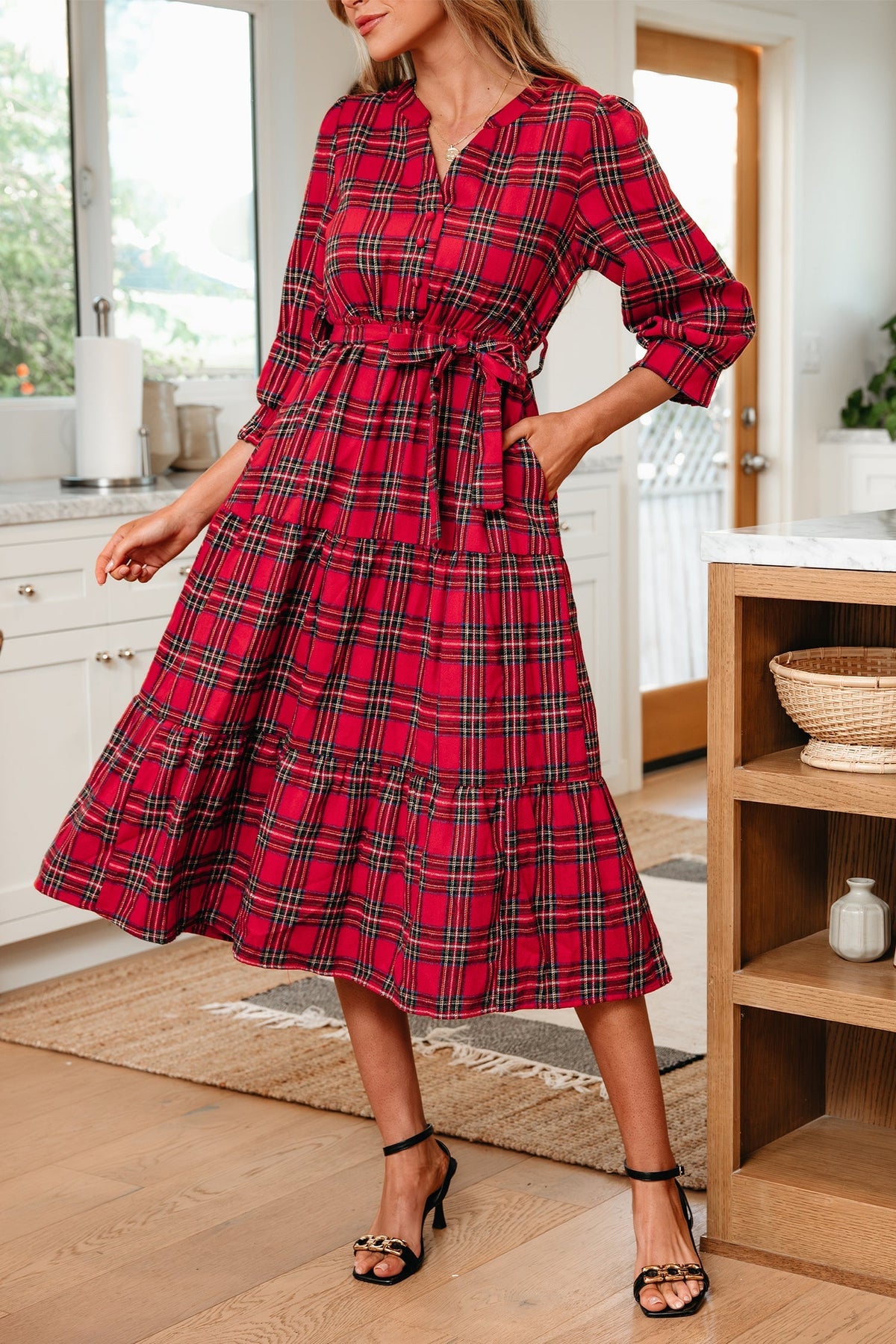 Threaded Pear Della Ruffle Hem Long Dress