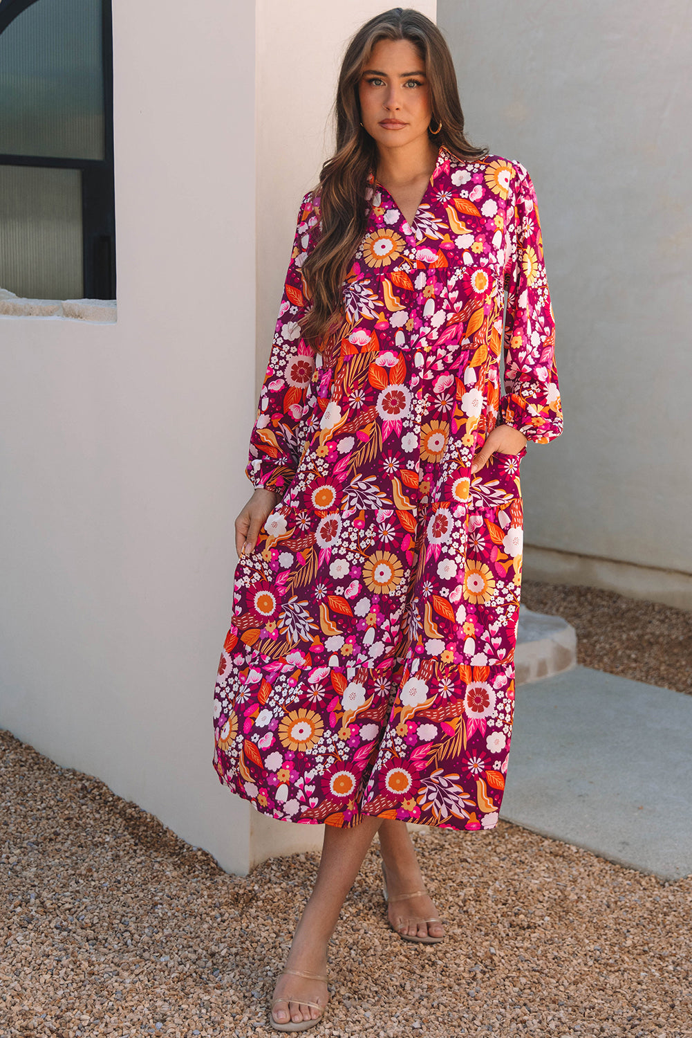 Threaded Pear Alina Collared Tiered Long Dress
