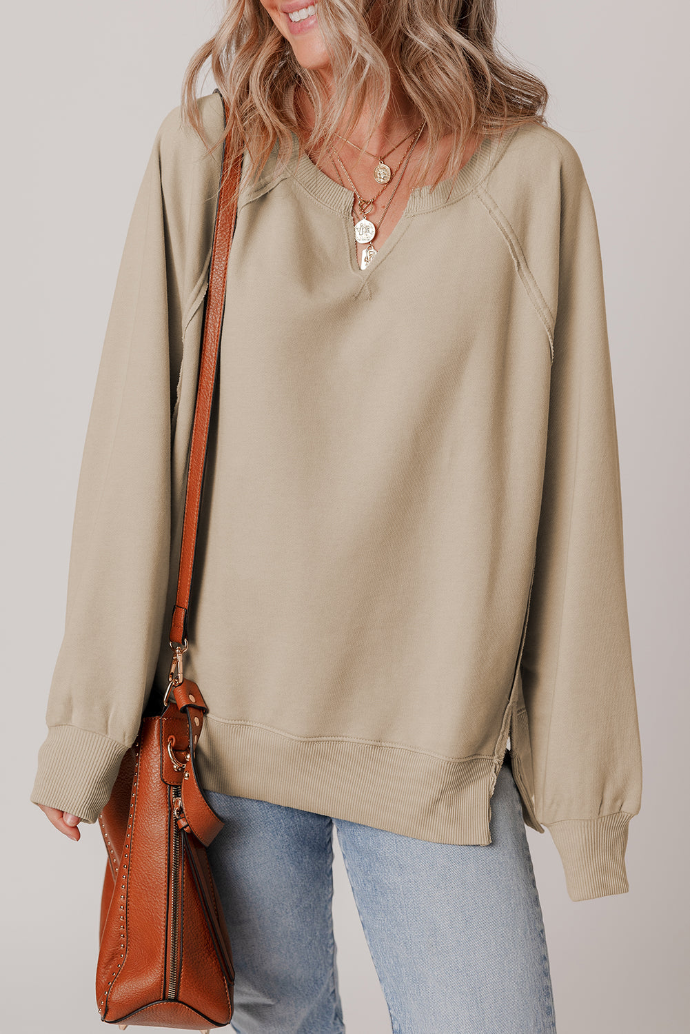 Threaded Pear Ashley Sleeve Side Slit Sweatshirt