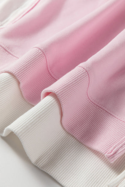 Threaded Pear Pink Colorblock Patchwork Drop Shoulder Plus Size Sweatshirt