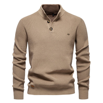 Men's Zipper Stand Collar Knitted Sweater Fashion Slim Solid Color Long Sleeve Half Turtleneck Top Men's Clothing