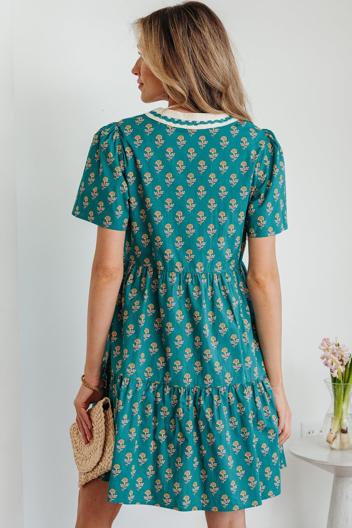 Threaded Pear Clover Short Sleeve Floral Dress