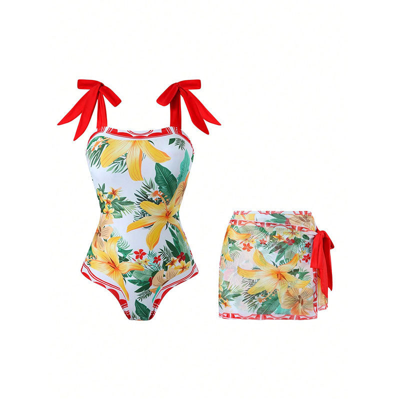 Linen Printed Halter One-Piece Swimsuit for Women