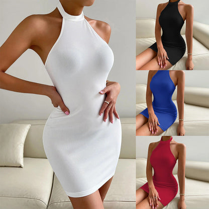 European Beauty Spring and Summer New Sexy Backless Sleeveless Buttock Dress