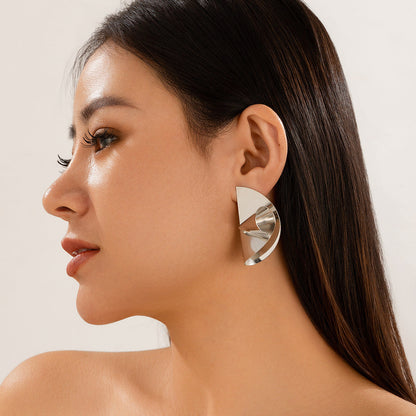 Personalized Geometric Trendy Female Irregular Earrings Double Fold Fan shaped Metal Earrings