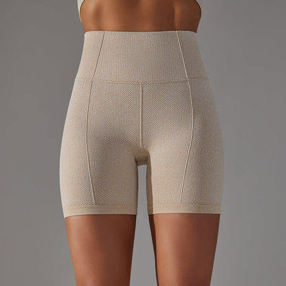 seamless solid color polka dot jacquard high-waisted tummy-control butt-lifting yoga shorts fitness running pants for women