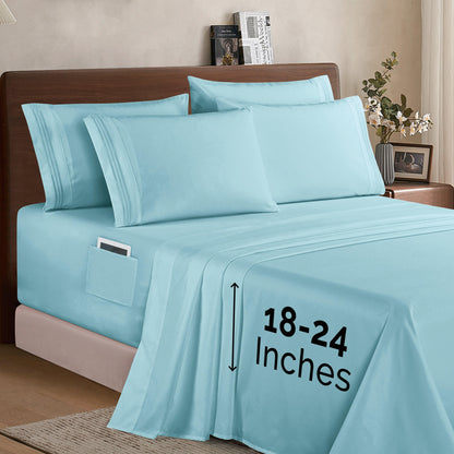 Elegant Comfort Extra deep Pocket 3 Line Embroidery, 6-Piece Sheet Set