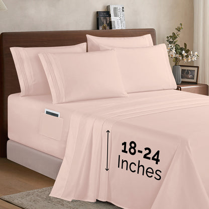 Elegant Comfort Extra deep Pocket 3 Line Embroidery, 6-Piece Sheet Set