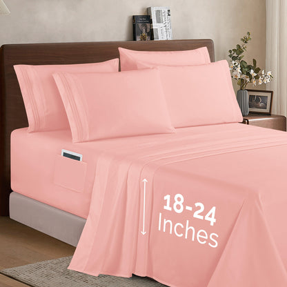 Elegant Comfort Extra deep Pocket 3 Line Embroidery, 6-Piece Sheet Set