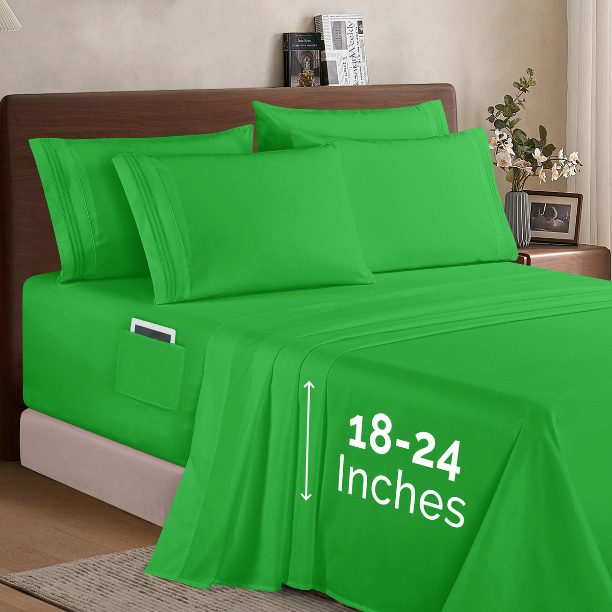 Elegant Comfort Extra deep Pocket 3 Line Embroidery, 6-Piece Sheet Set
