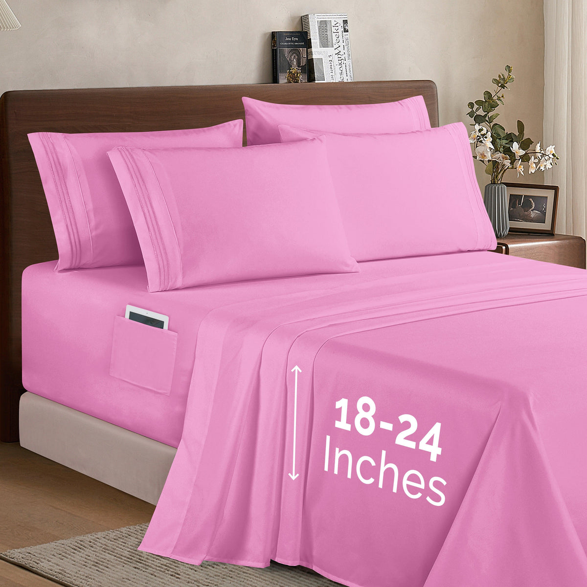Elegant Comfort Extra deep Pocket 3 Line Embroidery, 6-Piece Sheet Set