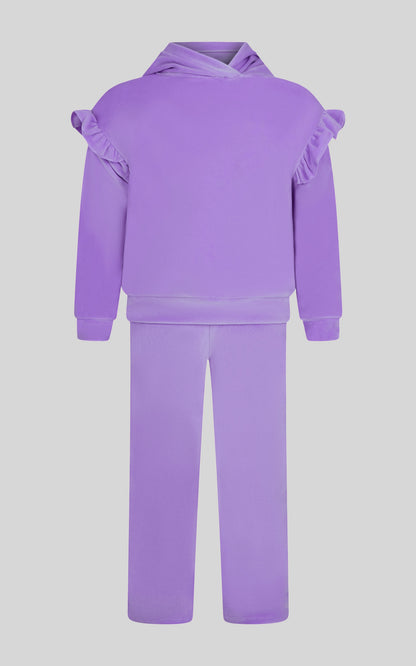 90 Degree by Reflex 2 PC Little Girls Velour Lili Pullover Hoodie w Ruffle Detail + Little Girls Velour Flare