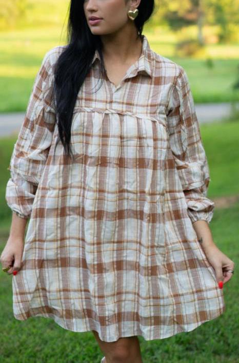Threaded Pear Dana Plaid Babydoll Dress