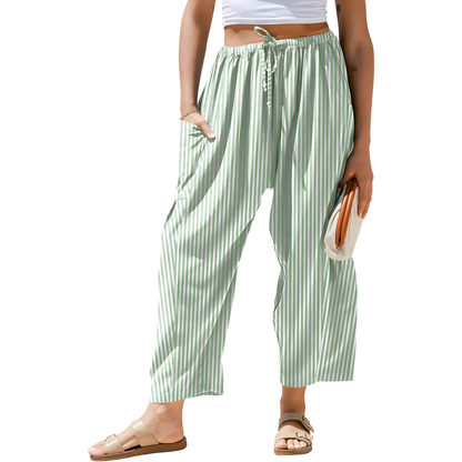 Gingham Drawstring Barrel Wide Leg Pants