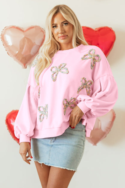 Threaded Pear Laila Bow Lantern Sleeve Oversized Sweatshirt