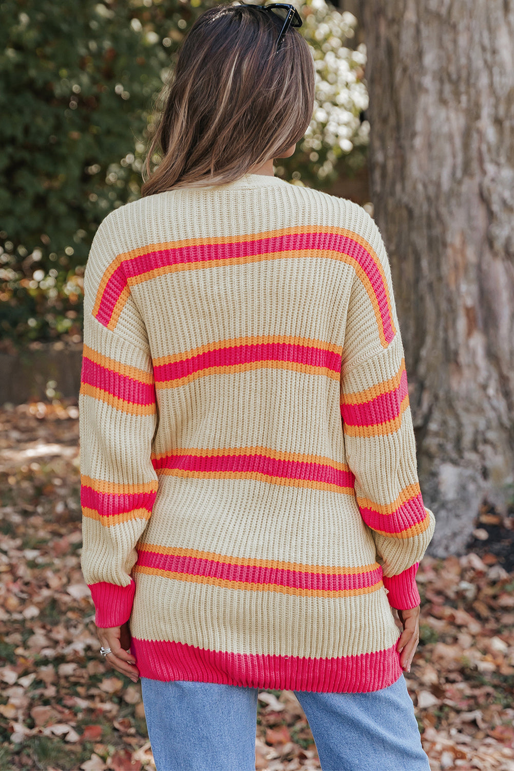 Threaded Pear Josephine Stripe Long Knitted Cardigan