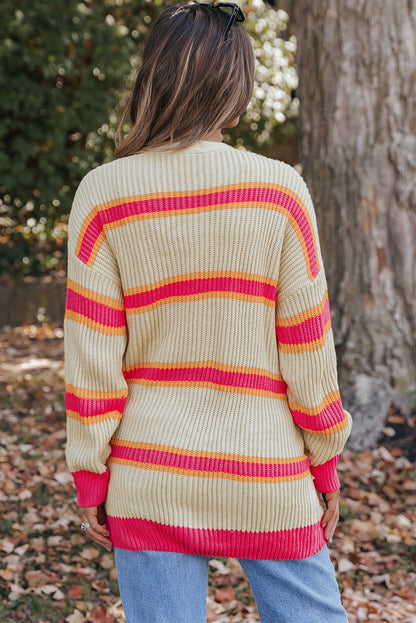 Threaded Pear Josephine Stripe Long Knitted Cardigan