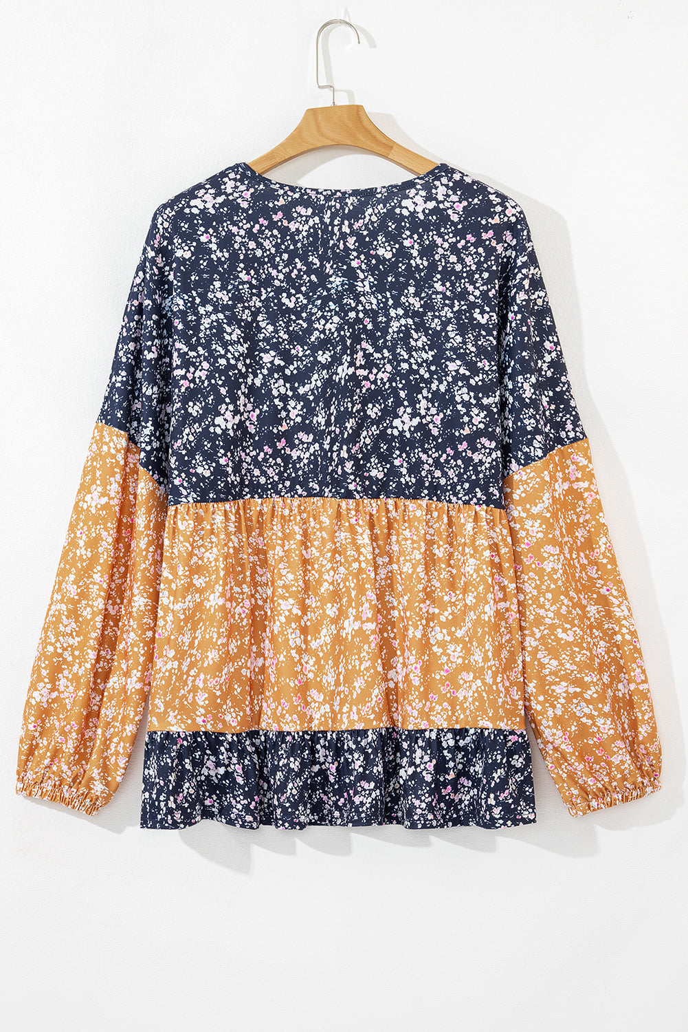 Threaded Pear Cecilia Floral Ruffled Hem Round Neck Blouse
