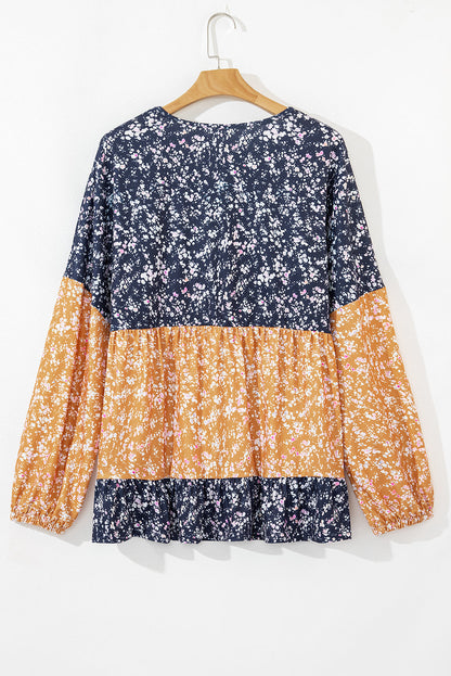 Threaded Pear Cecilia Floral Ruffled Hem Round Neck Blouse