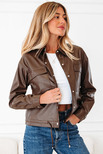 Threaded Pear Mila Drawstring Hem Leather Jacket