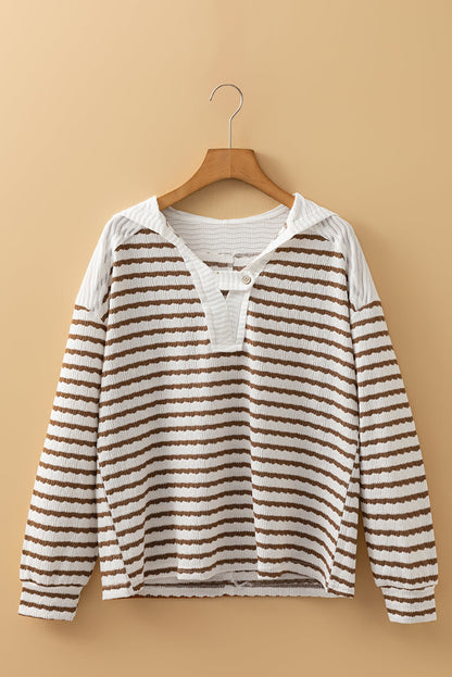 Threaded Pear Ayla Stripe Textured Hooded Long Sleeve Top