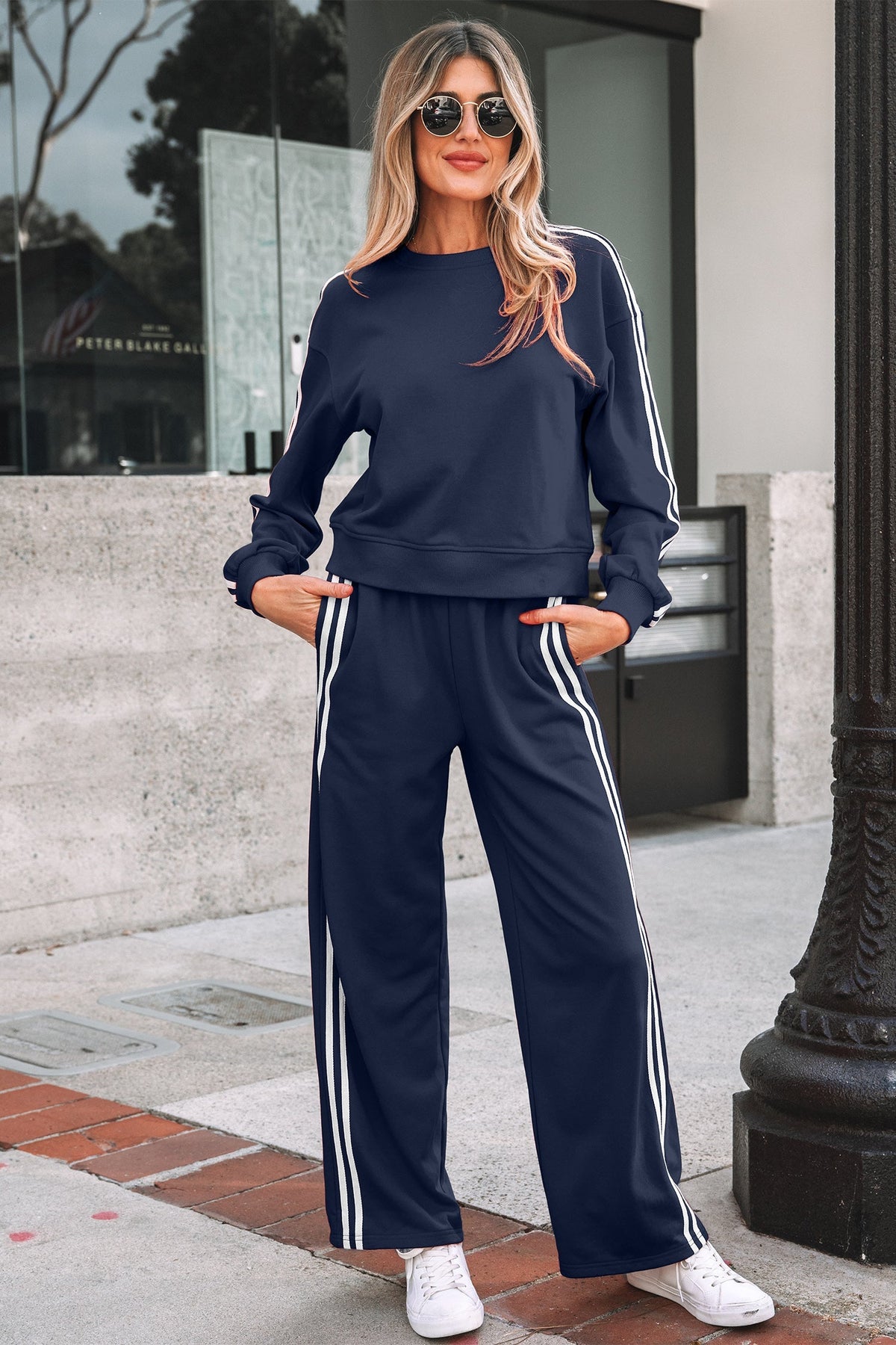 Threaded Pear Hana Striped Detail Crewneck Pullover