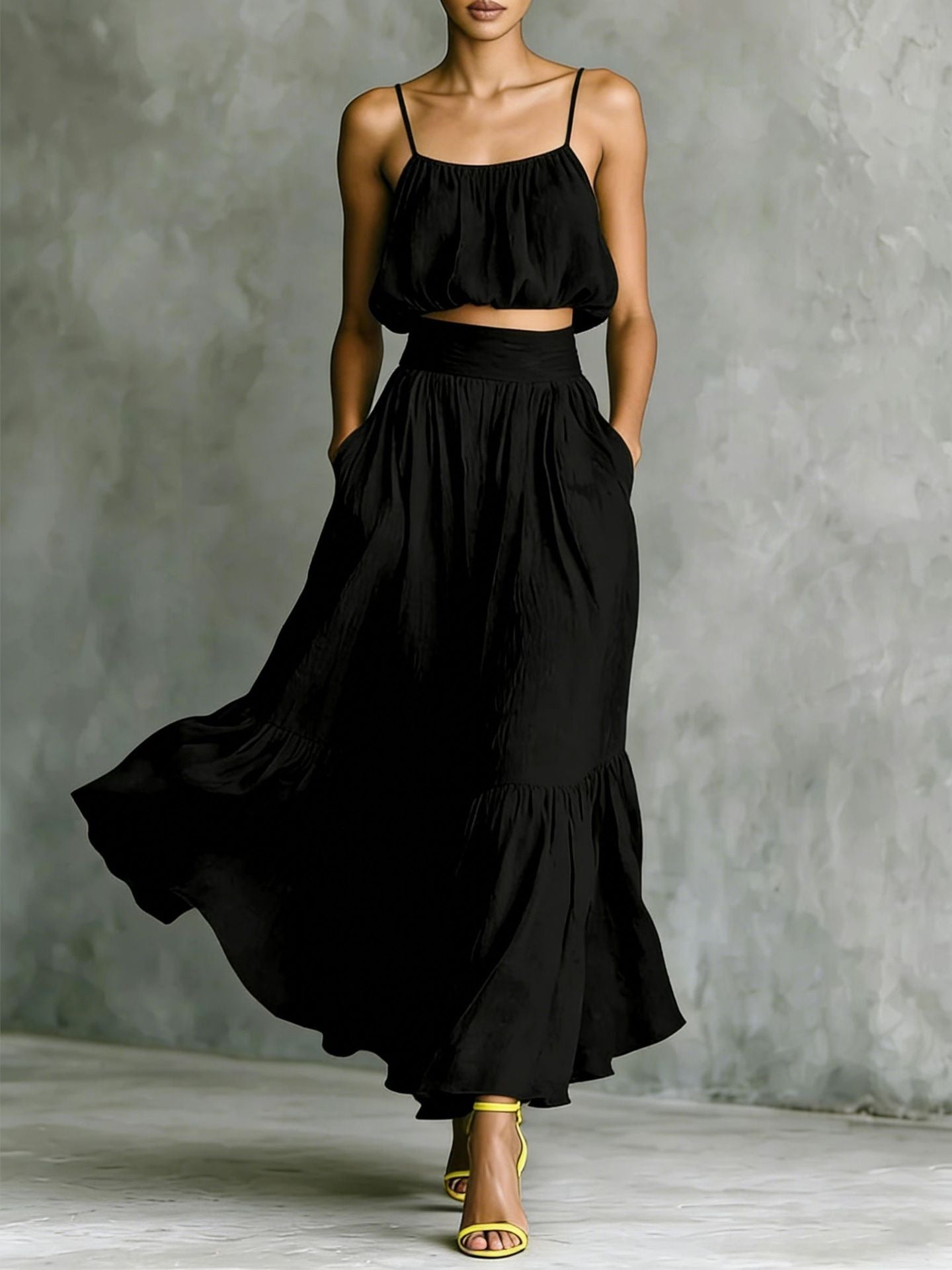 Women’s Two-Piece High-Waist Flared Skirt Set | Elegant Matching Crop Top & Skirt Duo | Luxury Structured Flared Midi Set | Trendy High-Fashion Co-ord Set for Women | 2026 Chic Professional & Social Skirt Suit