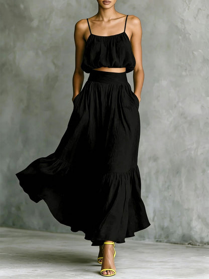 Women’s Two-Piece High-Waist Flared Skirt Set | Elegant Matching Crop Top & Skirt Duo | Luxury Structured Flared Midi Set | Trendy High-Fashion Co-ord Set for Women | 2026 Chic Professional & Social Skirt Suit